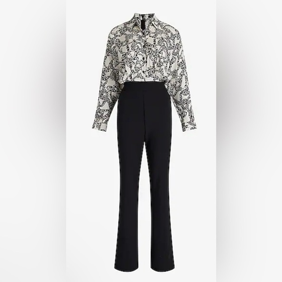 Express Printed Long Sleeve Portofino Shirt Jumpsuit - Size M $108 - Picture 4 of 10